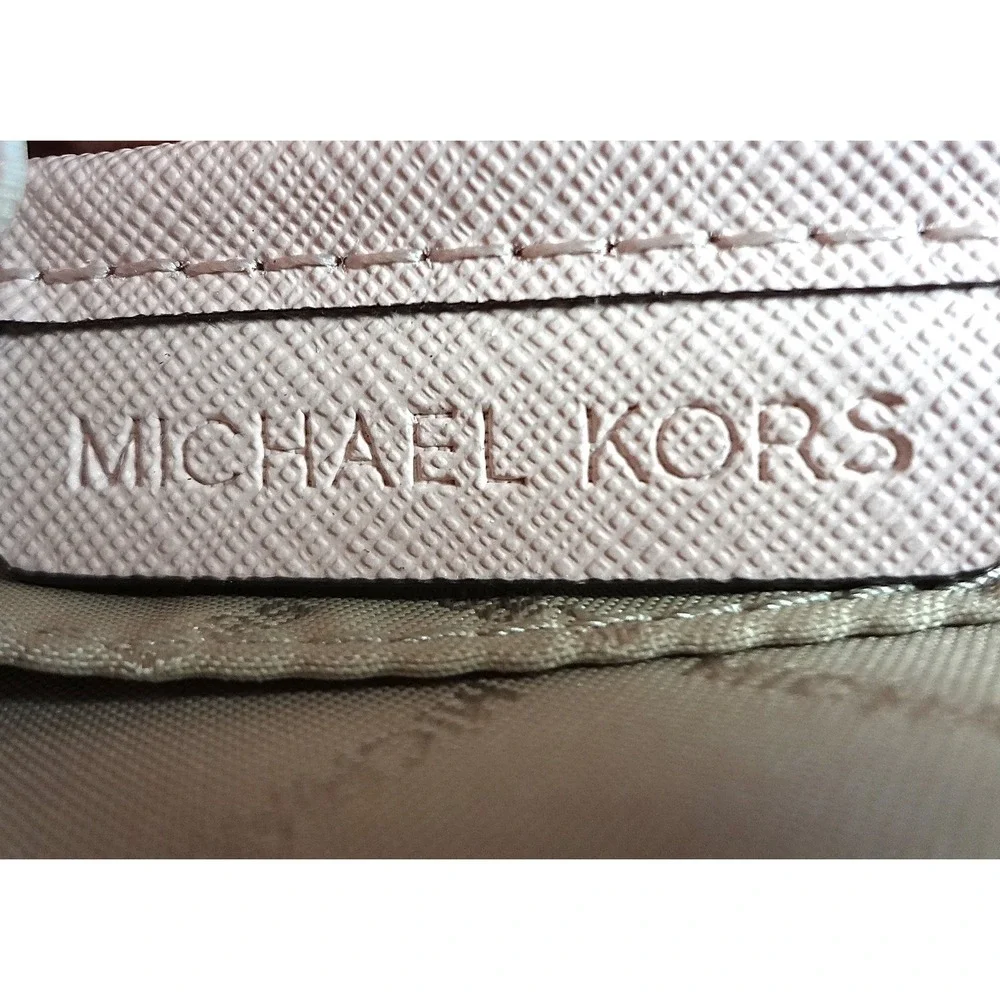Michael Kors Jet Set Saffiano Leather Crossbody Bag Pale Pink Gold Chain Accent - Picture 8 of 8